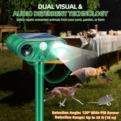 Solar Ultrasonic Animal Repellent Outdoor, Waterproof Cat Deterrent Outdoor and Solar Animal Repeller Deer Repellent Device Rabbits,Raccoons and Birds from Gardens, Farms