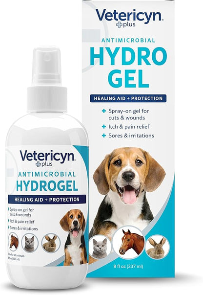 Vetericyn Plus Dog Wound Care Hydrogel Spray | Healing Aid and Wound Protectant, Sprayable Gel to Relieve Dog Itchy Skin, Safe for All Animals. 8 Ounces