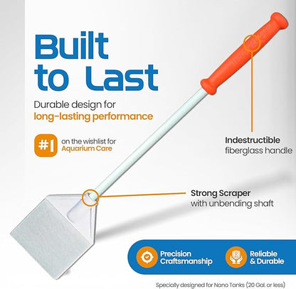 FL!PPER Flipper Platinum Aquarium Algae Scraper | Glass & Acrylic Tank Cleaner with Serrated Blade for Efficient Aquarium Maintenance (12” Nano)