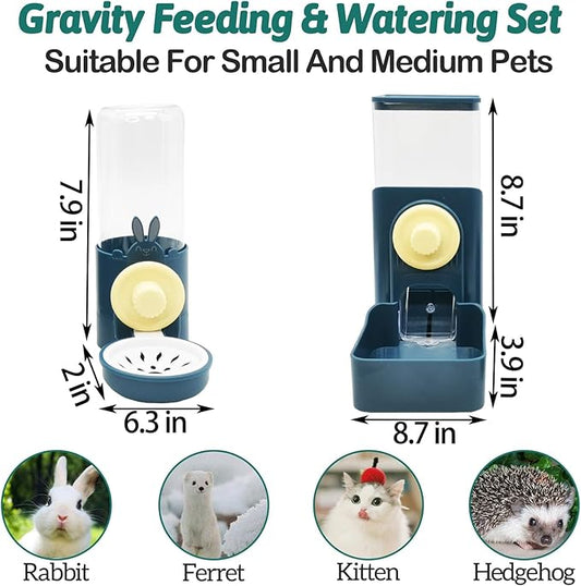 kathson Hanging Automatic Rabbit Pet Food and Water Dispenser, Auto Gravity Bunny Feeders for Cages, Detachable Self-Feeding Feeder and Waterer Set for Ferrets Chinchilla Hedgehog (Dark Blue)
