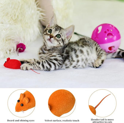 6PCS Cat Mouse Toy,Squeaky Kitten Toys,Cat Mice Toys Plastic Body with Thin Velvet,Interactive Cats Toy for Bored Indoor Adult Cats