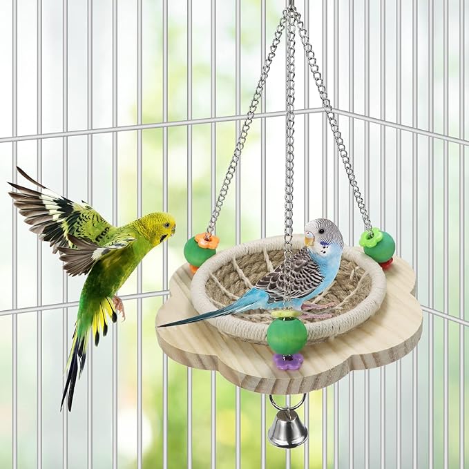 Wontee Bird Nest Parrot Breeding Nest Bed Bird Hanging Swing for Budgies Parakeets Conures Cockatiels Caique Senegal Parrot (Hemp Rope)
