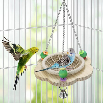 Wontee Bird Nest Parrot Breeding Nest Bed Bird Hanging Swing for Budgies Parakeets Conures Cockatiels Caique Senegal Parrot (Hemp Rope)