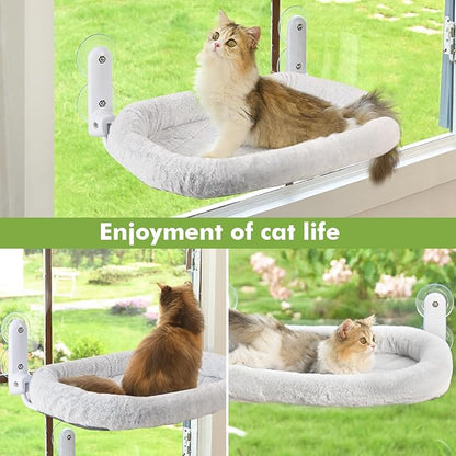 2PC Cat Window Perch with Bolster Foldable Cat Hammock Cushion Bed for Window with Metal Frame, Large Suction Cups Cordless Window Resting Seat for Indoor Cats (Cushion Bed, 2PC)