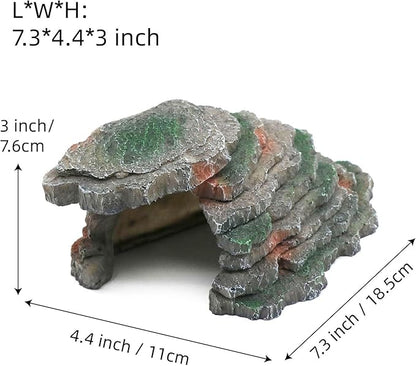 Gecko Hide Shale Scape Step Ledge, Reptile Cave Hideout Tank Accessories Decorations, Great for Reptiles, Amphibians, Leopard Gecko, Lizard, Frogs, Turtle (Small-B-7.3 * 4.4 * 3)