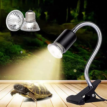 Upgraded Reptile Heat Lamp, UVA/UVB Turtle Heat Light Dimmable Aquarium Basking Light with 2 Bulbs Habitat Heating Lamp with 360° Rotatable for Terrarium Reptiles Lizard Snake
