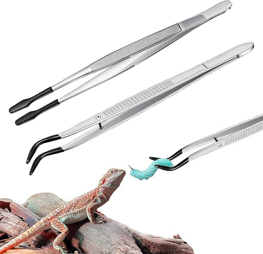 2Pcs Reptile Feeding Tongs with Rubber Tips, Reptile Tank Accessories, 6 Inch Bearded Dragon Feeding Tweezers for Leopard Gecko, Lizards, Tarantula, Frogs, Axolotl and Turtles