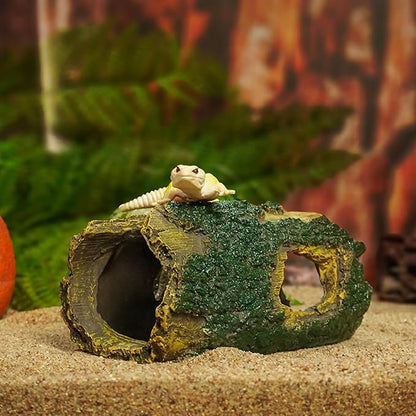 Resin Reptile Hideout Aquarium Decor Cave Shelter for Reptiles Fish Tank Ornament Safe Non Toxic for Lizards Snakes Fish Turtles Amphibians Terrarium Aquarium Accessories