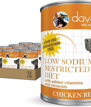 Dave's Pet Food Restricted Sodium Diet for Dogs, Chicken Pate Recipe, 13.2 oz Canned Dog Food, Case of 12