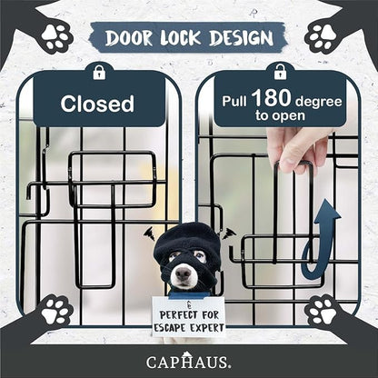 CAPHAUS Foldable Dog Crate Kennel w/Leak-Proof Pan & Divider Panel, Metal Crate, Small, Medium & Large Dog Crate Indoor Wire Cage, 42' w/Double Doors, Black