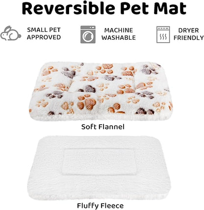 Amakunft 2 Pcs Guinea Pig Bed Mat Washable, Rabbit Winter Bed Pad for Indoor, Warm Small Animal Bed Mattres, Fleece Sleeping Pad for Bunny, Rat, Hedgehog, Sugar Glider, Chinchilla (Paw, Large)