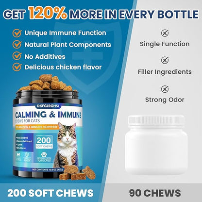 Cat Calming Treats, 200 Hemp Calm Soft Chews to Soothe Stressed Cats Anxiety Relief Reduce Stress & Promote Relaxation Immune Support Chicken Flavored