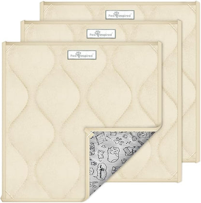 Paw Inspired Guinea Pig Cage Liner Pads | Washable Fleece Bedding, Waterproof Bottom | Super Absorbent Pee Pad or Pet Bed Mat for Guinea Pigs, Ferrets, Rabbits, Hamsters, Small Animals (12"x12", Tan)