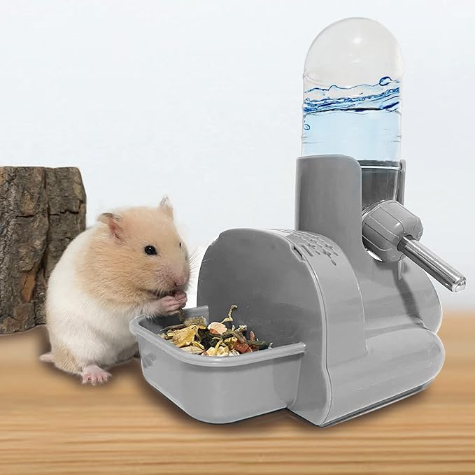 VANNON 3 in 1 Hamster Water Bottle No Drip Small Animal Water Bottle Automatic Bottle Dispenser with Food Container Base Hut and Hideout Base 4oz/120ml,Leekproof, BPA Free