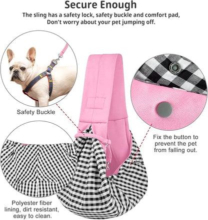 CUBY Dog and Cat Sling Carrier - Hands Free Reversible Pet Papoose Bag - Soft Pouch and Tote Design - Suitable for Puppy, Small Dogs Cats Outdoor (Pink, Unadjustable Strap)