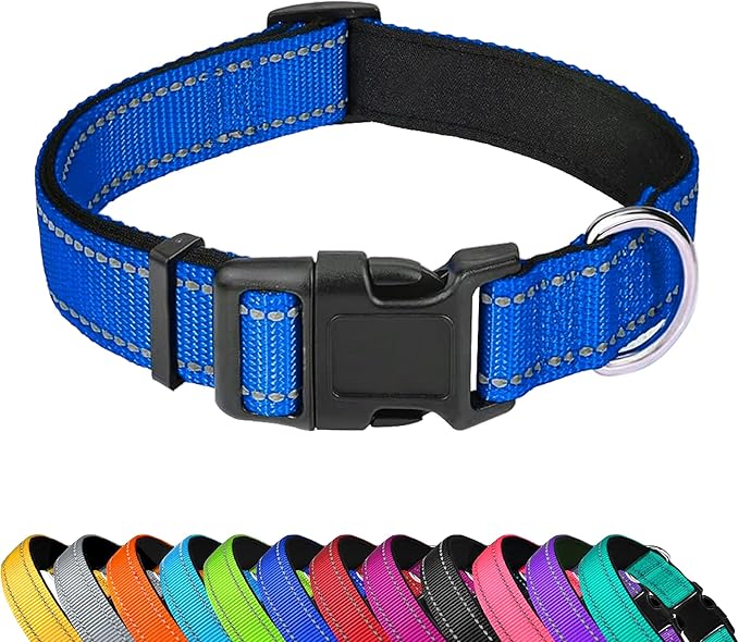 Reflective Dog Collar, Adjustable Soft Neoprene Padded Nylon Pet Collars with Buckle for Extra Large Dogs, Navy Blue,XL
