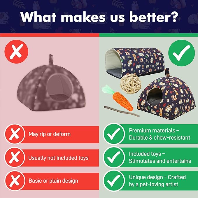 Guinea Pig Hideout - Guinea Pig Tunnel, Bunny and Rabbit Bed, Rabbits Accessories, Hamster and Chinchilla Toys, Small Animal Hideout, Ferret Bed, Hamster Chew Toys, Rabbit Hideout