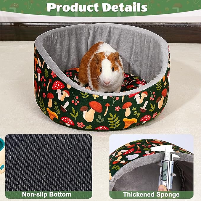 Glittme Guinea Pig Bed Soft Rabbit Beds with Thick Removable Mat Bunny Beds Machine Washable Guinea Pigs Accessories Cozy Guinea Pigs House for Rabbit, Ferret, Round Cuddler Cup Bed
