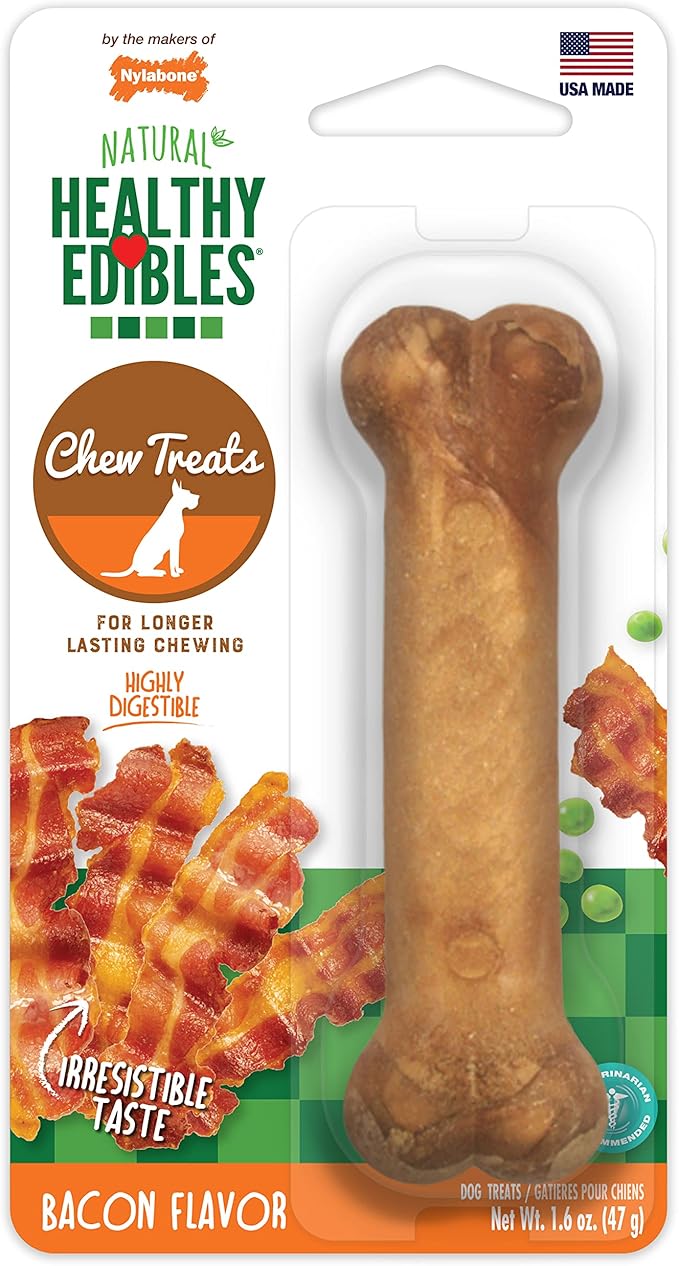 Nylabone Healthy Edibles Natural Dog Chews Long Lasting Bacon Flavor Treats for Dogs, Small/Regular (1 Count)