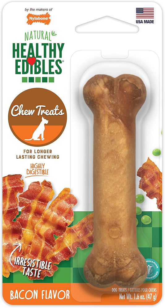 Nylabone Healthy Edibles Natural Dog Chews Long Lasting Bacon Flavor Treats for Dogs, Small/Regular (1 Count)