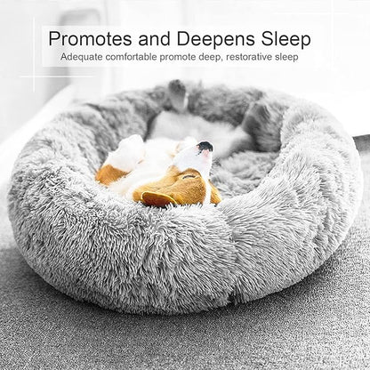 Dog Bed, Cat Calming Bed, Faux Fur Pillow Pet Donut Cuddler Round Plush Bed for Large Medium Small Dogs and Cats