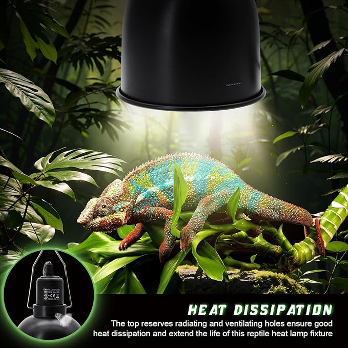 5.5" Deep Dome Reptile Lamp Fixture with Thermostat Timer & Dual Controls, Heat-Resistant Ceramic Bulb Holder for Bearded Dragons, Snakes, Turtles & Geckos