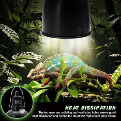5.5" Deep Dome Reptile Lamp Fixture with Thermostat Timer & Dual Controls, Heat-Resistant Ceramic Bulb Holder for Bearded Dragons, Snakes, Turtles & Geckos