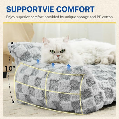 Large Dog Bed Sofa, Fluffy Pet Bed for Medium and Large Dogs, Supportive Dog Couch Sofa for Dogs, Pet Sofas with Washable Cover & Non-Slip, 38 inch, Grey