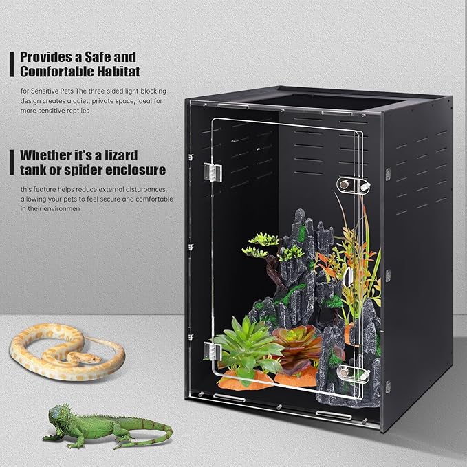 Reptile Tank Enclosure – 16x16x25 Crested Gecko Reptile Terrarium – Acrylic Habitat with Ventilation for Lizards, Snakes & Chameleon