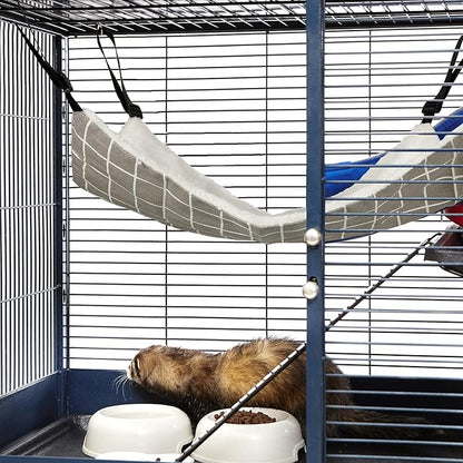 2 Pieces Reversible Cat Hanging Hammock Soft Breathable Pet Cage Hammock with Adjustable Straps and Metal Hooks Double Sided Hanging Bed for Small Dogs Rabbits(Cat and Plaid,L)