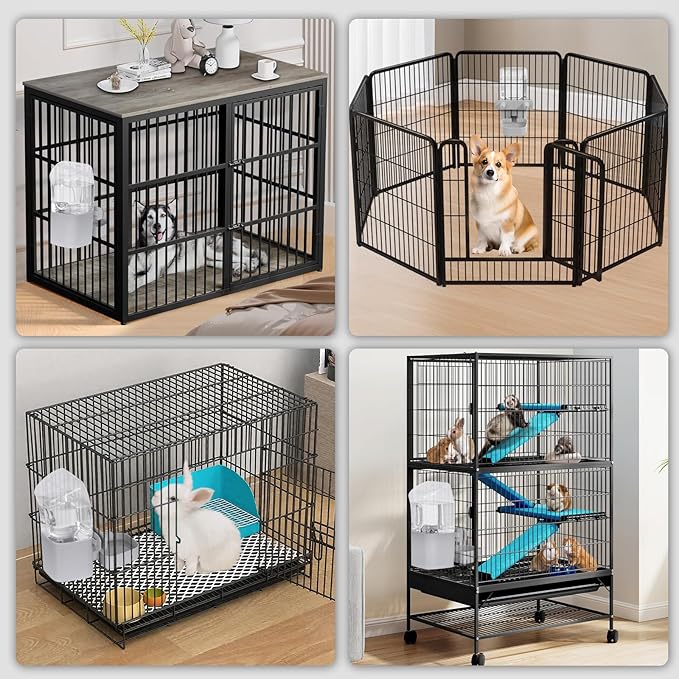 Kenond 50 oz Rabbit Water Dispenser,Gravity Dog Water Bowl Dispenser for Cage,Auto Water Bottle for Ferret,Cat,Dog and Other Animals, Compatible with Widemouth Cages, Wire Cages and Crates(Gary)