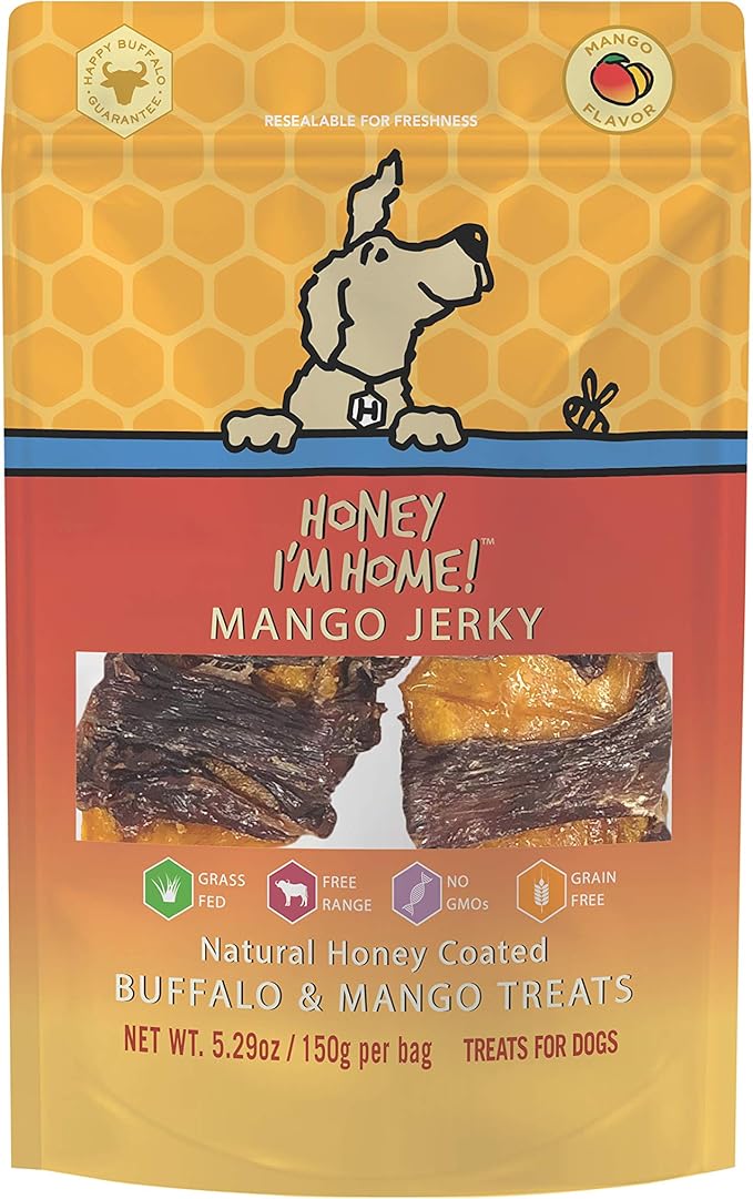 Honey I'm Home, Buffalo Wrapped Mango Jerky Dog Treats, 5.29 Ounces - All Natural, Free Range, Healthy, Grain Free, Honey Coated & Chewy