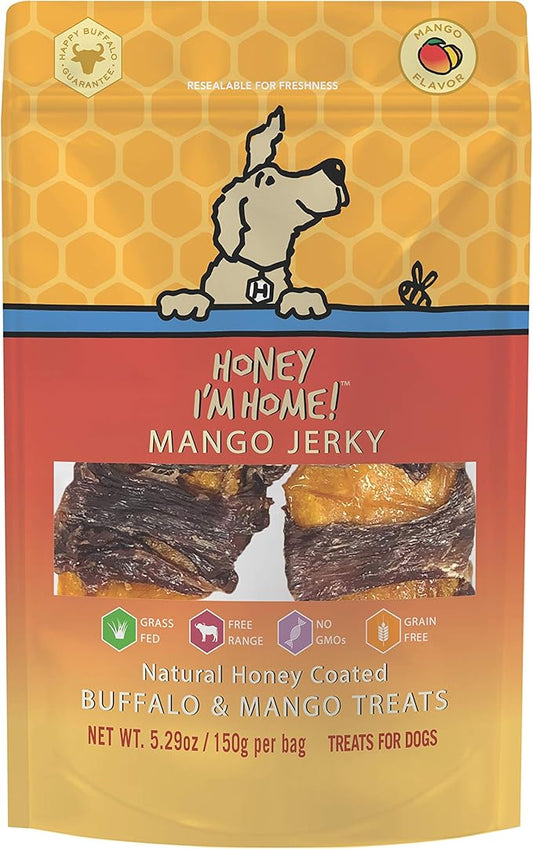 Honey I'm Home, Buffalo Wrapped Mango Jerky Dog Treats, 5.29 Ounces - All Natural, Free Range, Healthy, Grain Free, Honey Coated & Chewy
