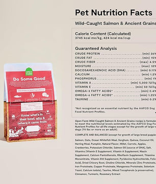 Open Farm, Ancient Grains Dry Dog Food, Protein-Rich & Nutrient Dense, 90% Animal Protein Mixed with Non-GMO Fruits, Veggies and Superfoods, Wild Caugh Salmon Recipe, 22lb Bag