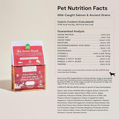 Open Farm, Ancient Grains Dry Dog Food, Protein-Rich & Nutrient Dense, 90% Animal Protein Mixed with Non-GMO Fruits, Veggies and Superfoods, Wild Caugh Salmon Recipe, 4lb Bag
