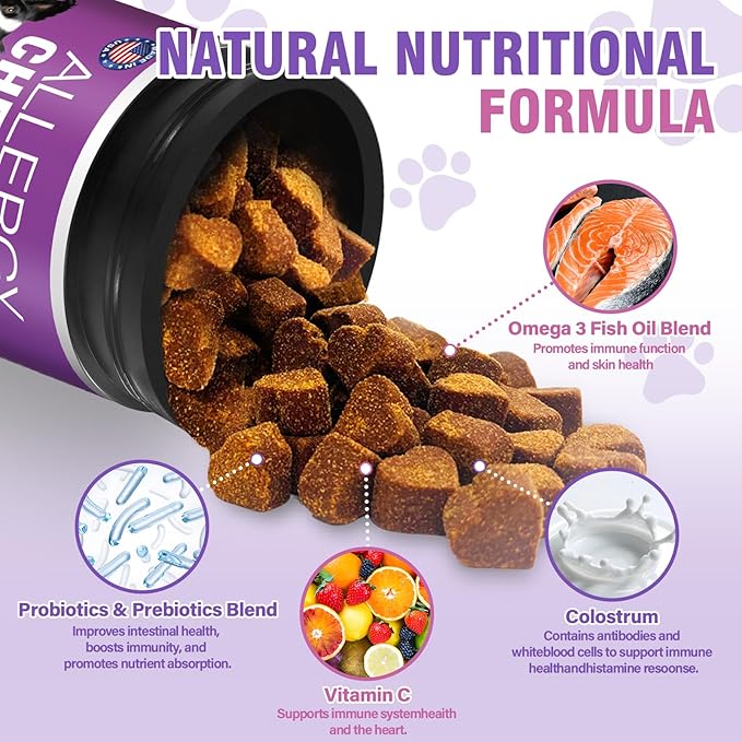 Dog Allergy Chews 500PCs， Dog Allergy and Itching Skin Relief Anti Itch Aller Immune Bites for Dogs Itching Licking Paws Treatment Relief Itchy Chew Probiotics Vitamins for Skin and Coat Allergies