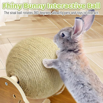 Fhiny Rabbit Scratch Toy, Natural Sisal Bunny Toy Scratching Ball Cute Sisal Bunny Claw Scratcher Ball Rabbit Enrichment Interactive Scratching Post for Kittens Ferrets Penguins Shape