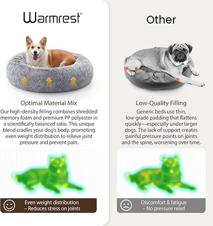 Calming Dog Bed - Donut Washable Medium Size Round Pet Bed for Dogs and Cats, 30 inches Anti-Slip Fluffy Faux Fur Plush Cat Bed, Anti-Anxiety Cushion with Anti-Slip Bottom