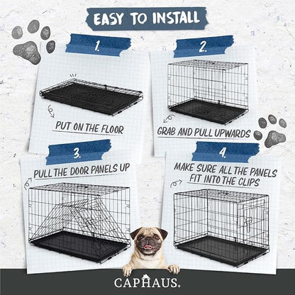 CAPHAUS Foldable Dog Crate Wire Metal Dog Kennel w/Divider Panel, Leak-Proof Pan & Protecting Feet, Single & Double Door, Small, Medium & Large Dog Crate Indoor Wire Dog Cage, 36” w/Double Doors