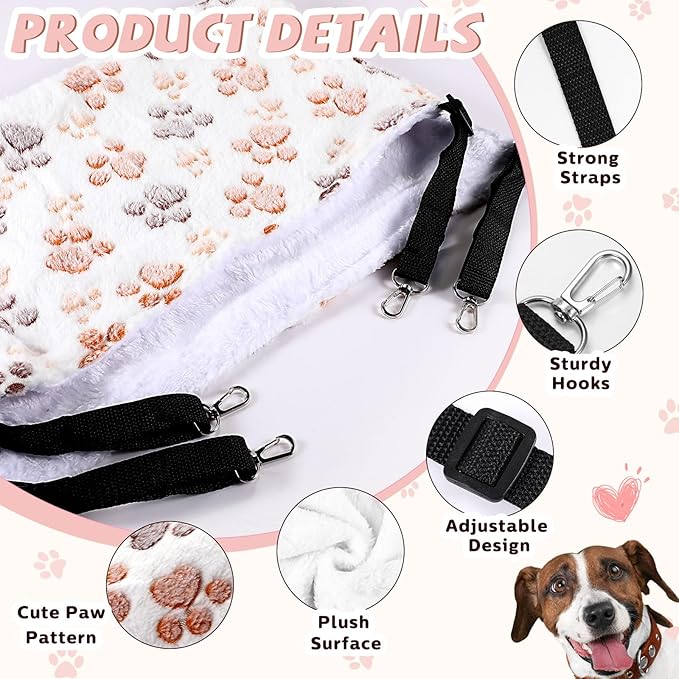 Geelin 4 Pcs Cat Hammock for Cage Hanging Soft Pet Hammock Bed with Adjustable Straps and Metal Hooks Double Sided Bed for Large & Small Cats Ferret Rat Sugar Glider Puppy(Paw,20 x 24 Inch)