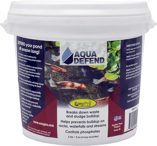 EasyPro AQD5 Aqua Defend All Natural Pond Water Treatment / 5 lb Pail Additive to Bind phosphates, Buffer pH and Help Settling of Particles