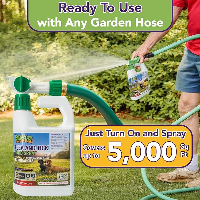 Trifecta Outdoor Flea & Tick Spray for Yards | All Natural Flea and Tick Prevention for Yards with Essential Oils | Pet and Family Safe | Hose-End Sprayer, Ready-To-Use (2 Pack for up to 10,000 Sq Ft)