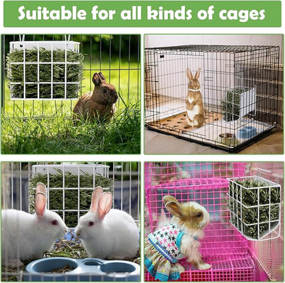 Rabbit Hay Feeder with Heavy-Duty Metal Frame Rabbit Hay Holder, Bunny Hay Feeder Guinea Pig Hay Holder,for Rabbits Guinea Pigs Bunny Chinchillas and Small Animals (White)