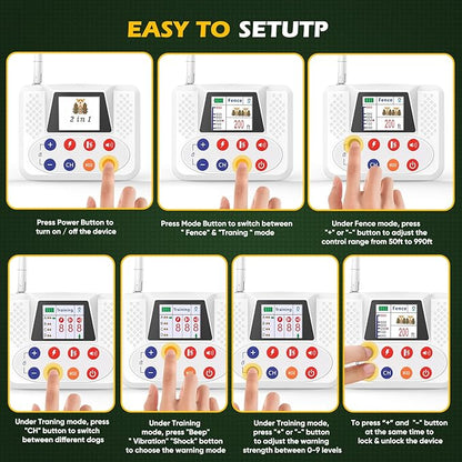 Wireless Dog Fence, Electric Fence for Dogs with Shock Collar, Big Colored LCD Screen, 2 in 1 Portable Pet Fence Outdoor for Yards, Adjustable for Small, Medium, Large Dogs