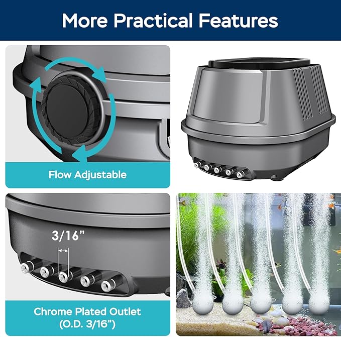 AquaMiracle Aquarium Air Pump Super Quiet Fish Tank Air Pump, Aquarium Bubbler Hydroponics Air Pump Oxygen Pump Pond Aerator