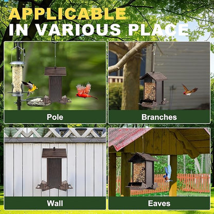 Squirrel Proof Bird Feeder for Outdoor Hanging,Metal Bird Seed Feeder with Bilateral Weight Activated Perches,5LB Large Capacity Wild Bird Feeders for Outside,Easy Refill and Clean,Brown