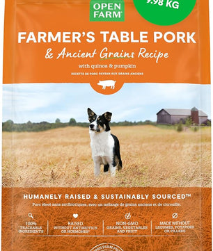 Open Farm, Ancient Grains Dry Dog Food, Protein-Rich & Nutrient Dense, 90% Animal Protein Mixed with Non-GMO Fruits, Veggies and Superfoods, Farmer's Table Pork Recipe, 22lb Bag