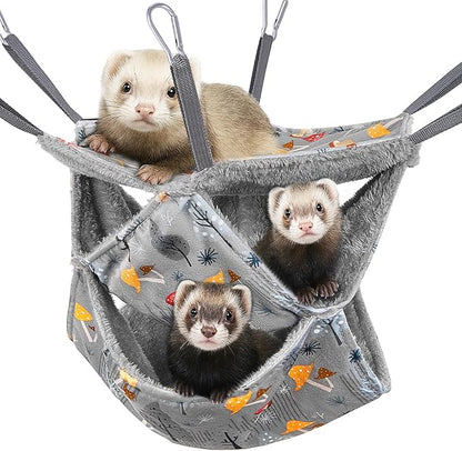 Glittme 3-Layer Ferret Hammock Soft Guinea Pig Hammock Washable Rat Hammock Hamster Cage Accessories Cozy Ferret Bed Toys for Small Animals Pet Sugar Glider