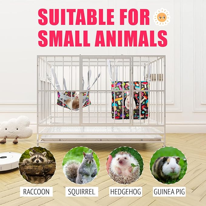 Guinea Pig Hammock,4 Pack Ferret Hammock Small Pets Hanging Hammock Ferret Hideout Bed Hamster Cage Accessories for Guinea Pig,Rat,Sugar Glider,Squirrel,Hamster(Mushrooms)