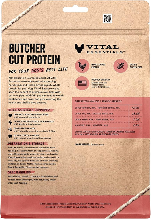 Vital Essentials Chicken Necks Dog Treats, 9 oz | Freeze-Dried Raw | Single Ingredient | Premium Quality High Protein Training Treats | Grain Free, Gluten Free, Filler Free